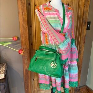 Michael Kors rare Kelly Green Leather Doctor Satchel with MK Charm